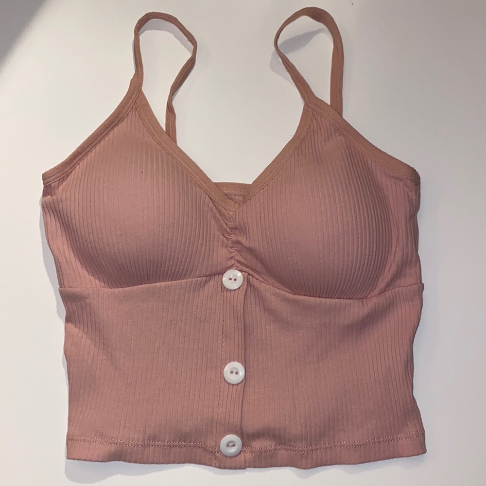 FREE WITH BUNDLE Pink Button Crop Tank top